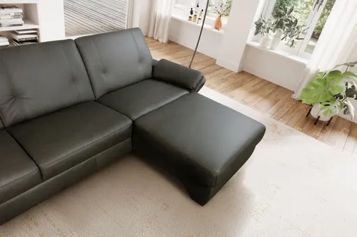 Ecksofa Caracas - 2,5-Sitzer mit Longchair rechts, Leder, Anthrazit