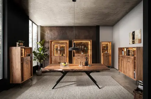 Highboard - mit Beleuchtung, B ca. 115 cm, Akazie massiv