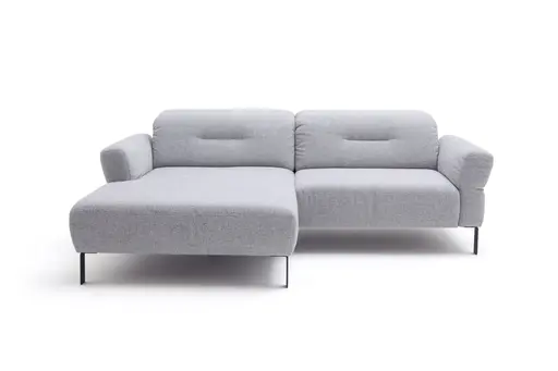 Ecksofa David - Longchair links mit 1,5-Sitzer inkl. Kopfstütze/Armlehne verstellbar, Stoff, Hellgrau