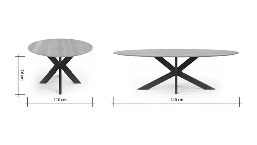 Esstisch Phoenix - LB ca. 240x110 cm, Eiche massiv, oval