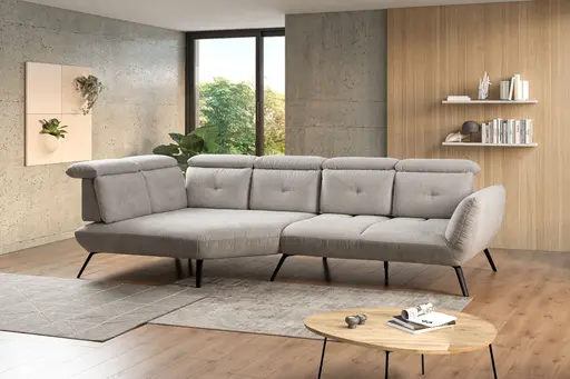 Ecksofa - Ecke links mit 2-Sitzer, Rückenlehne verstellbar, Stoff, Silbergrau