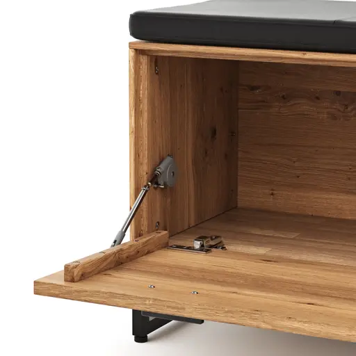 Garderobenbank Blackpool - Eiche massiv mit Sitzkissen schwarz