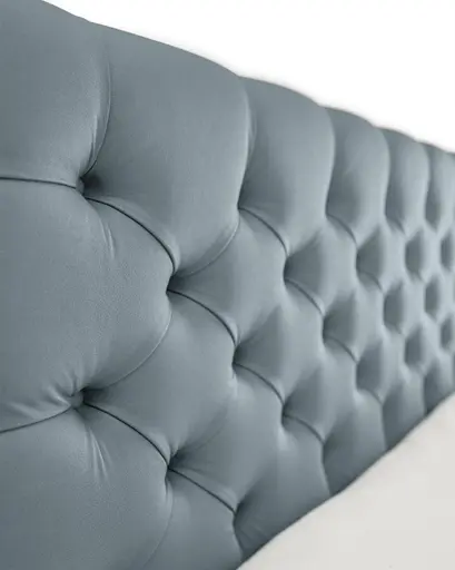 Boxspringbett SANDRIN E- Liegefläche ca. 200x200 cm, Stoff, Graublau, inkl. Stauraum und Fußteil