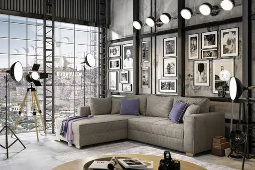 Ecksofa JAMELL - 2,5-Sitzer, Ecke rechts inkl. Schlaffunktion mit Bettkasten, Stoff, Taupe