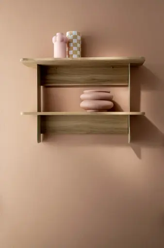 Wandregal Olai - Asteiche massiv, Metall, Schwarz