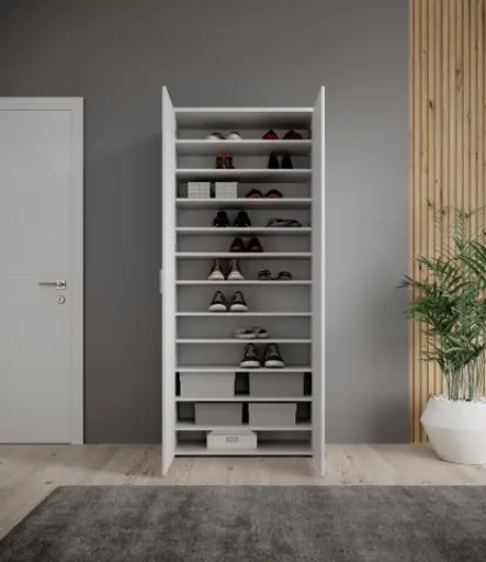 Schuhschrank - B ca. 80 cm, Weiß, Weiß Hochglanz