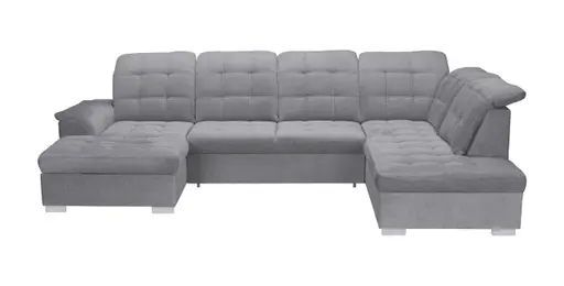 Wohnlandschaft - Longchair links, 1,5-Sitzer, Ecke rechts inkl. Schlaffunktion und Bettkasten, verstellbare Kopfstützen, Stoff, Grau