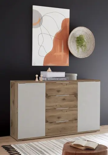 Kommode- Eiche Dekor, Hellgrau, Hirnholz