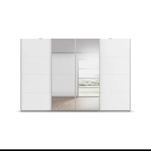 Schwebetürenschrank- inkl. Passepartout, B ca. 316 cm, Weiß, Spiegel