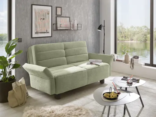 Faltsofa Easy - 2-Sitzer, ca. 140 cm inkl. Schlaffunktion/Topper/Armteil verstellbar, Stoff, Grün