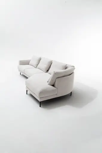 Trapezsofa Anesa - 2-Sitzer, Ecke rechts, Cord-Boucle, Creme