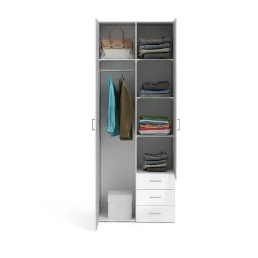 Drehtürenschrank- B ca. 78 cm, Weiß, Hochglanz