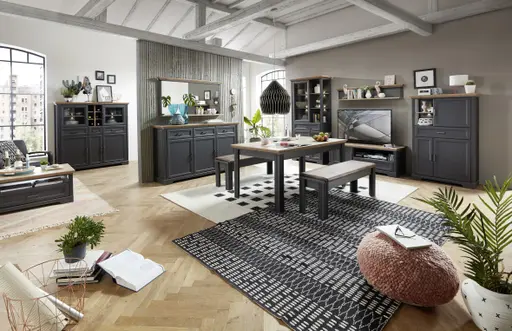 Highboard - mit Beleuchtung, Graphit, Eiche Dekor