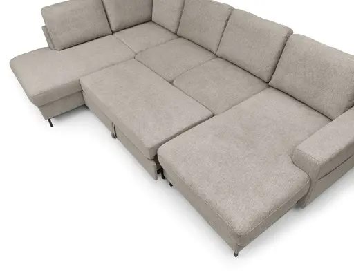 Wohnlandschaft - Ecke links mit 2-Sitzer und Longchair rechts, Stoff, Steingrau