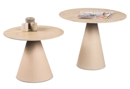 Couchtisch - 2er Set, Traventinoptik hell, Cremeweiß