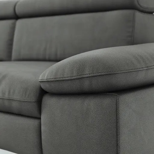 Ecksofa Felipa - Longchair links mit 2,5-Sitzer inkl. Kopfteil verstellbar, Leder, Grau