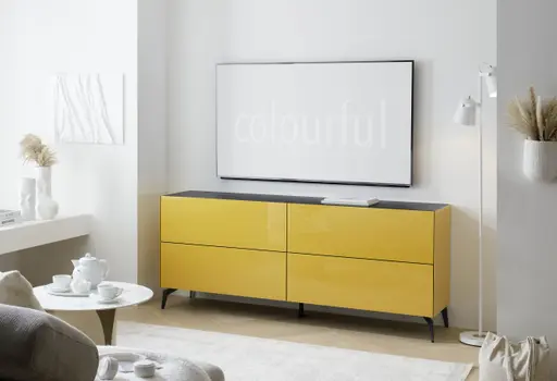 Lowboard - B ca. 181 cm, Goldgelb, Keramikoptik