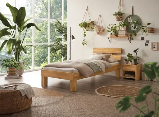 Bettgestell- Liegefläche ca. 90x200 cm, Kernbuche, Massiv, Geölt