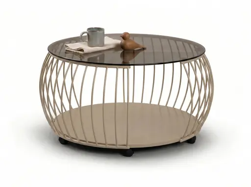 Couchtisch - Ø/H ca. 80x45 cm, Bronze, Cremeweiß