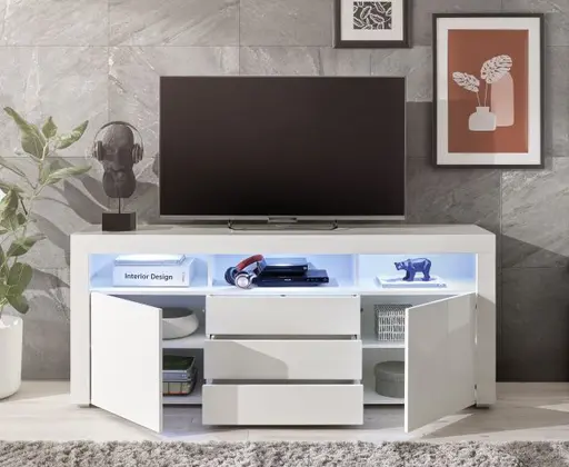 Sideboard- Weiß, Weiß, Hochglanz, 