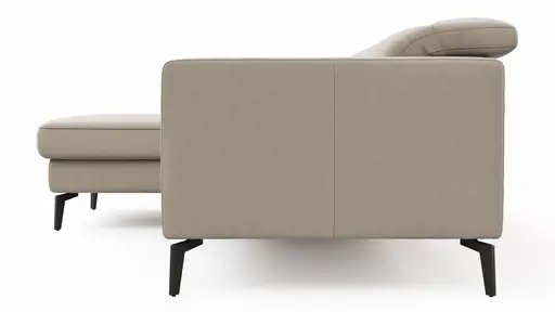 Ecksofa Rafaela 2.0 - Longchair mit 2,5-Sitzer rechts inkl. Kopfteilverstellung, Leder, Champagner