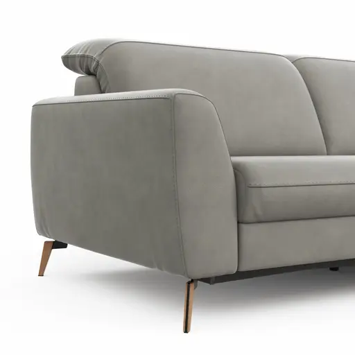Sofa Tulsa KV - 3-Sitzer, inkl. Sitzvorzug (motorisch) und Kopfteilverstellung, Leder, Graubeige