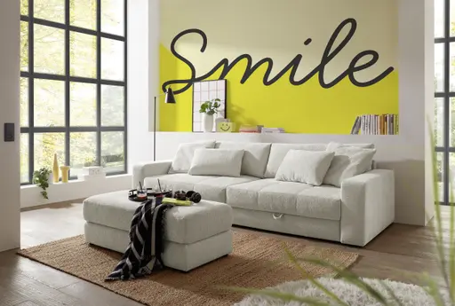Big-Sofa Jella - 2-Sitzer, Schlaffunktion mit Bettkasten, Stoff, Graubeige