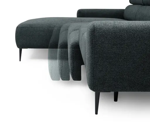 Ecksofa - Longchair links mit 2-Sitzer, Sitzvorzug motorisch, Kopfteil verstellbar, Stoff, Blaugrün