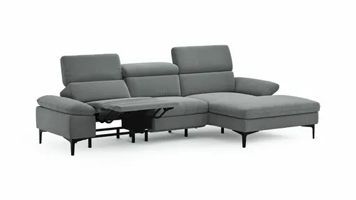 Ecksofa Felipa - 2,5-Sitzer mit Longchair rechts inkl. Armlehne verstellbar und Rückenlehne/Sitztiefe verstellbar (motorisch), Stoff, Grau