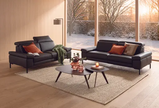 Sofa Braska - 2,5-Sitzer, inkl. Kopfstütze verstellbar, Leder, Anthrazit
