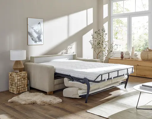 Sofa Lakeville - 2-Sitzer inkl. Schlaffunktion, Gestell Schwarz, Stoff, Beige