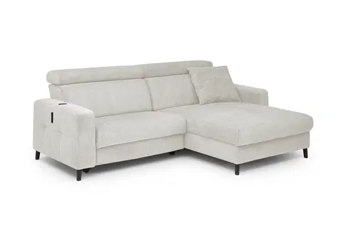 Ecksofa JANKO - 1-Sitzer mit Longchair rechts, Relaxfunktion motorisch, Stoff, Beige