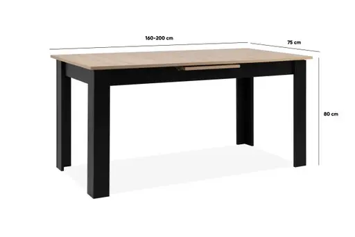 Esstisch - ausziehbar, LB ca. 160x80 cm, Artisan Eiche Nachbildung, Schwarz
