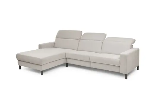 Ecksofa - CALM FLEX 2.0, Longchair links mit 3-Sitzer, Kopfteil verstellbar, Stoff, Hellgrau