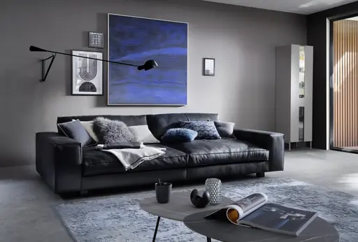 Sofa Aprino 1 - 4-Sitzer XXL, Leder, Schwarz, Armlehne Block