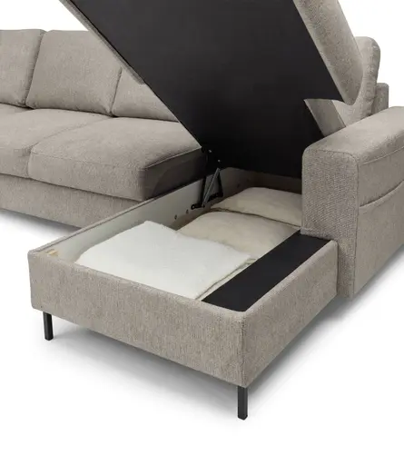 Wohnlandschaft - Ecke links mit 2-Sitzer und Longchair rechts, Stoff, Steingrau