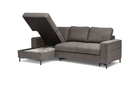 Ecksofa - Longchair links mit 2-Sitzer, Stoff, Mocca