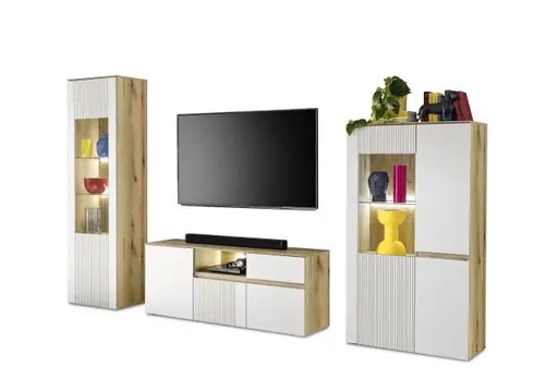 TV-Board- Eiche Dekor, Hellgrau