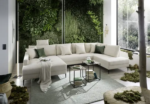 Wohnlandschaft - Longchair links, 2-Sitzer, Ecke rechts, Stoff, Mint