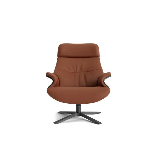 Relaxsessel Avina - Drehbar inkl. Rücken und Kopfteilverstellung, Leder, Cognac, Holzschale Schwarz