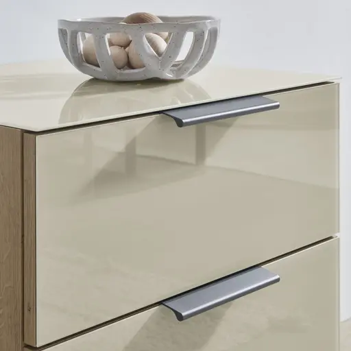 Nachtschrank - Bianco-Eiche-Nachbildung, Glas Champagner