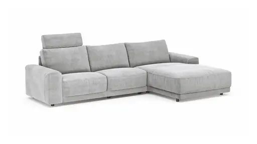 Ecksofa Balok - 2,5-Sitzer mit Longchair groß rechts, inkl. Relaxfunktion (motorisch) und Kopfstütze, Stoff, Eisengrau