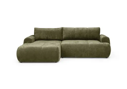 Ecksofa - Longchair links mit 2-Sitzer, Stoff, Olivegrün