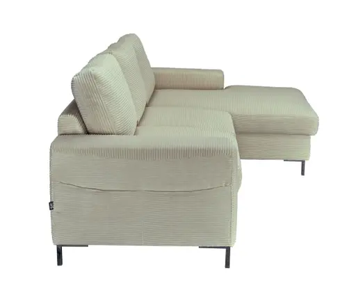 Ecksofa - 2-Sitzer, Ecke rechts inkl. Schlaffunktion und Bettkasten, Stoff, Creme