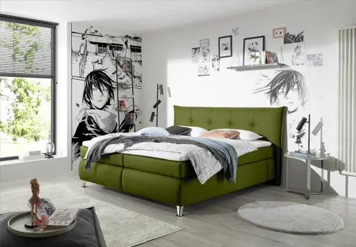 Boxspringbett HAROA- Liegefläche ca. 180x200 cm, Stoff, Grün, Bonell, Inkl. Topper