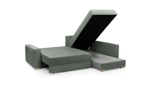 Ecksofa Jyte - 2-Sitzer mit Ecke rechts, Schlaffunktion mit Bettkasten, Stoff, Dunkelgrün