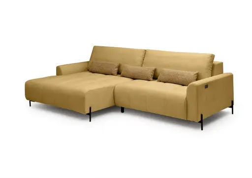 Ecksofa - Longchair links mit 2-Sitzer, Sitztiefe verstellbar motorisch, Stoff, Senfgelb