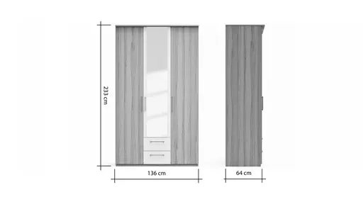 Drehtürenschrank Viana - B. ca. 136 cm, Furnier, Kernbuche, Weiß