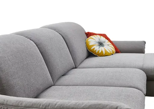 Ecksofa - 2,5-Sitzer mit Longchair rechts, inkl. Rückentiefen- und Kopfteilverstellung, Stoff, Grau