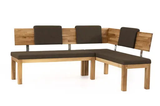 Eckbank - ca. 208x171 cm, Eiche massiv, Stoff, Dunkelbraun